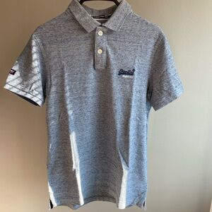 Share Superdry Men's Polo Blue Classic Pique Spell Out Logo Slim Fit Preppy M